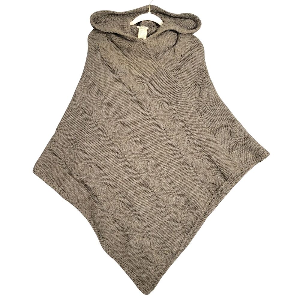 COCOGIO Brown Cable Knit Alpaca Wool Blend Hooded Ponch Sweater Italy ONE SIZE